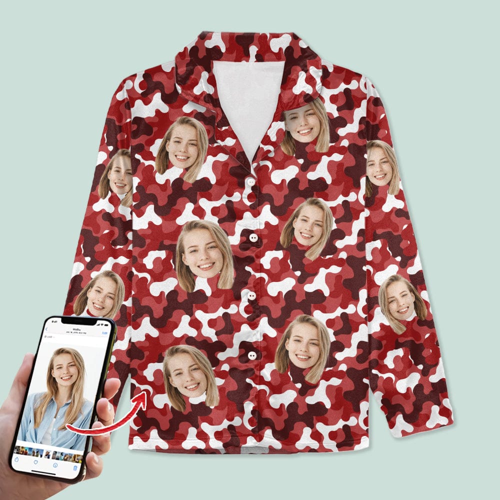 GeckoCustom Custom Face Photo Camo Background Pajamas For Christmas Gift N304 HN590 For Kid / Only Shirt / 3XS