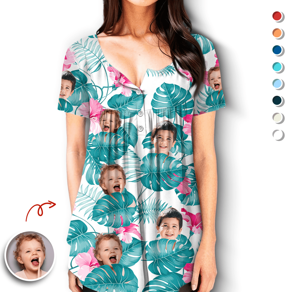 GeckoCustom Custom Face Photo Family V Neck Blouse Shirt TH10