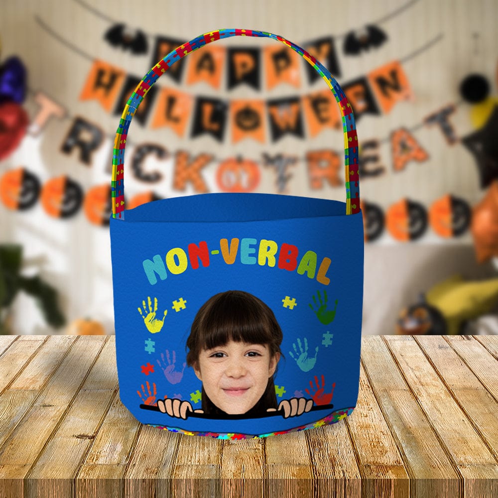 GeckoCustom Custom Face Photo Non-Verbal Trick or Treat Candy Basket HO82 893162 9 inches (Diameter)x 9.8 inches (Height)