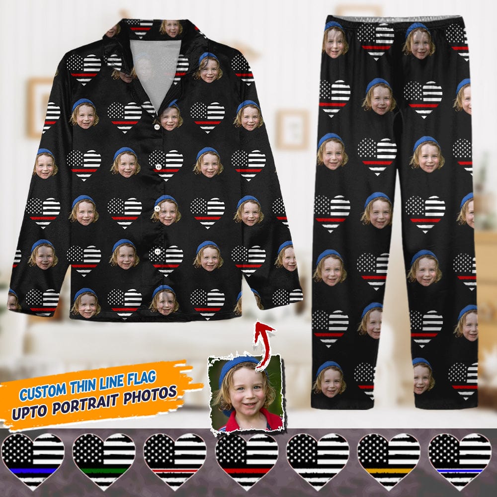GeckoCustom Custom Face Photo Thin Line Flag Thin Blue Line Pajamas N369 HN590