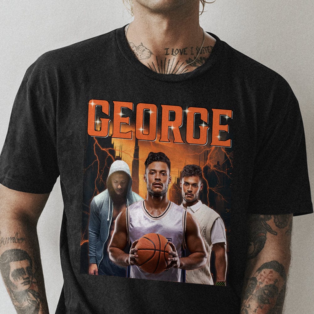 GeckoCustom Custom Face Portrait Photo Vintage Style Shirt N304 889685 Premium Tee (Favorite) / P Black / S