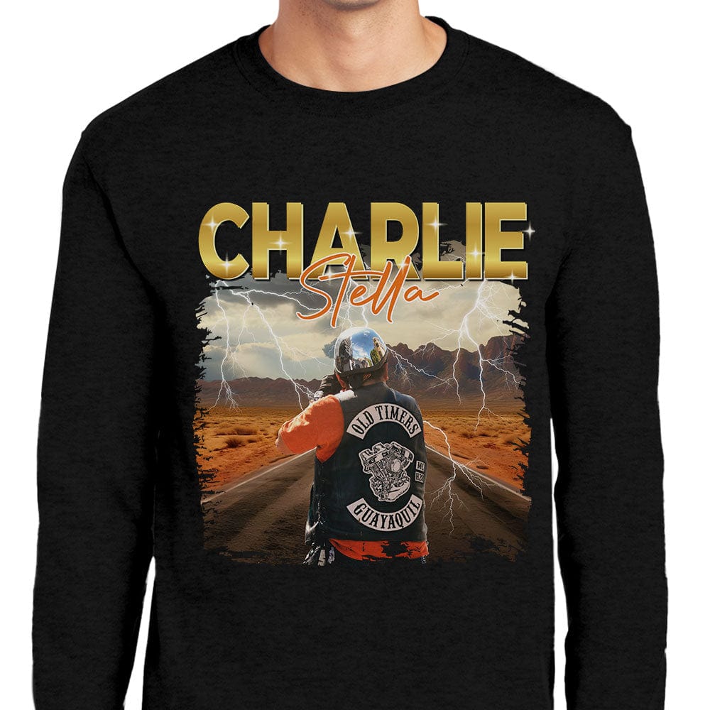 GeckoCustom Custom Face Portrait Photo With Retro Style For Bikers Shirt T368 889538 Long Sleeve / Colour Black / S