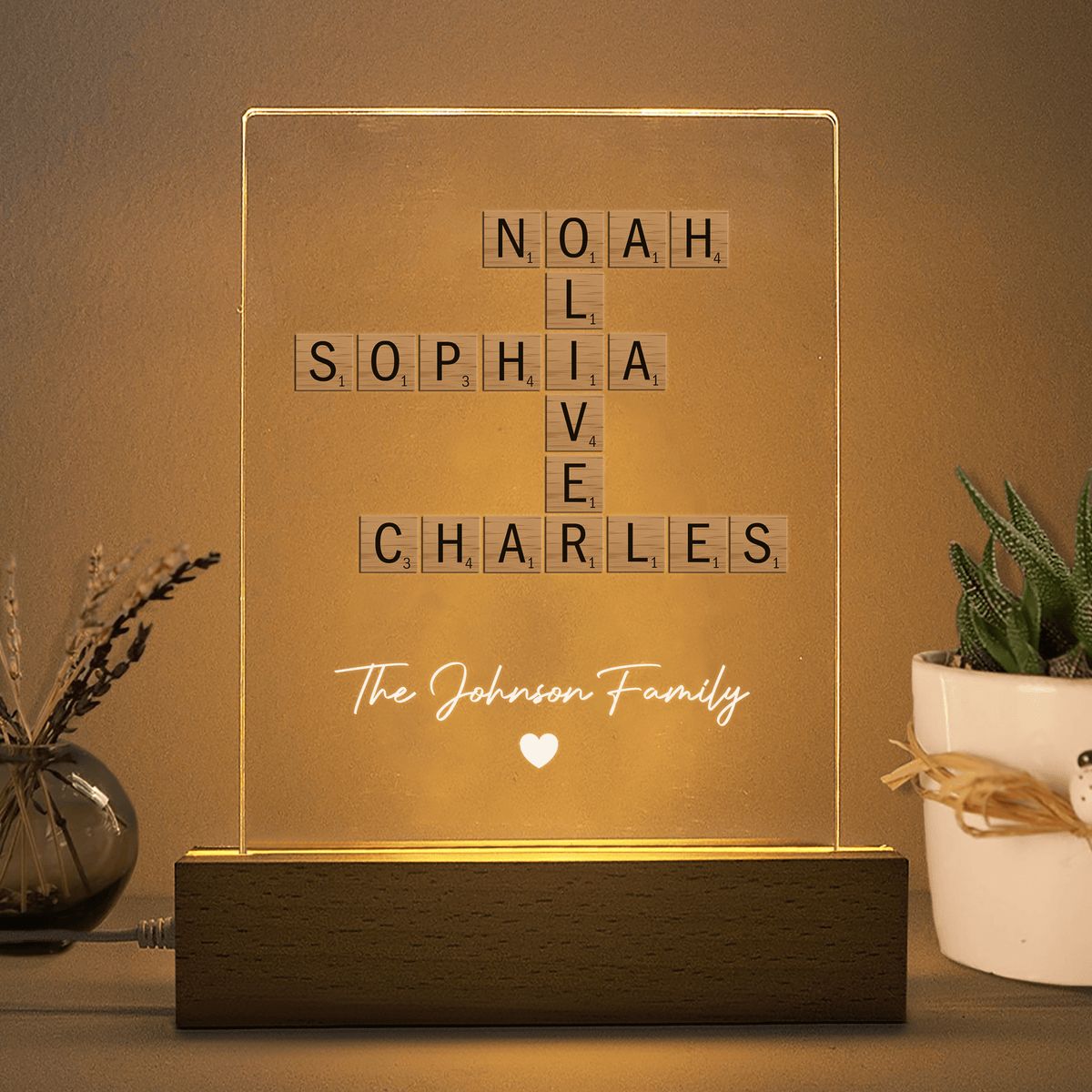GeckoCustom Custom Family Name Crossword Art Acrylic Plaque LED Night Light TH10 892079 Acrylic / 7.9"x4.5"