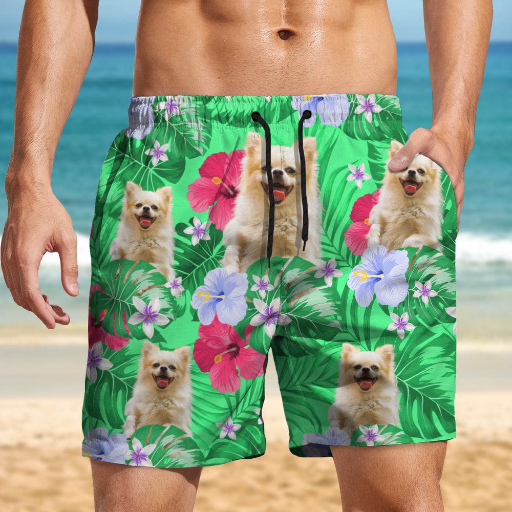 GeckoCustom Custom Funny Dog Photo With Tropical Style Beach Short For Men TA29 890398