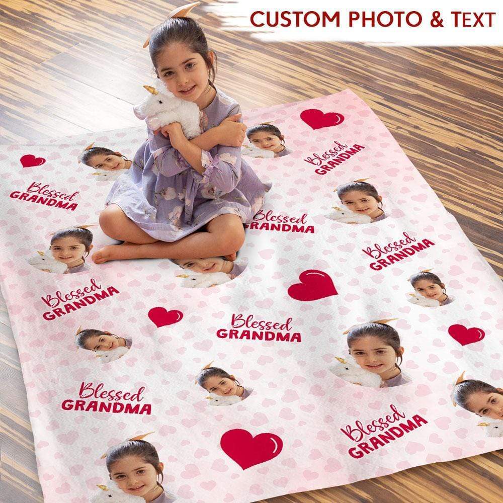 GeckoCustom Custom Image Blessed Grandma Family Blanket HN590 VPL Cozy Plush Fleece - 60x80 Inches (Favorite)