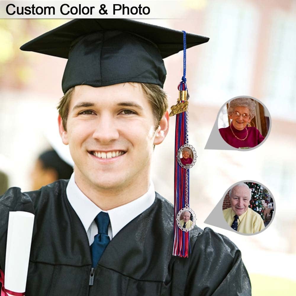 GeckoCustom Custom Memorial Photo Graduation Tassel Charm, Graduation Gift HN590 2 Charms - 2 Images