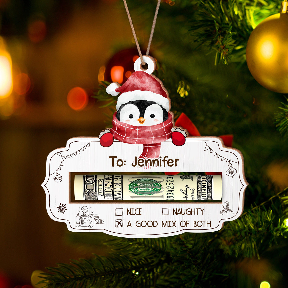 GeckoCustom Custom Name Cute Christmas Gifts Wood Money Holder Ornament HA75 891556