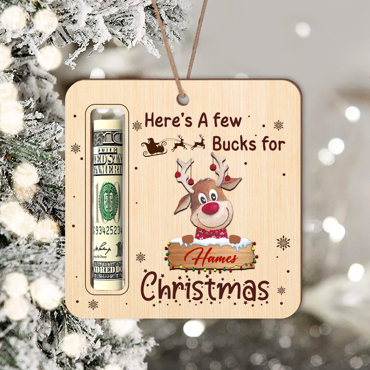 GeckoCustom Custom Name Cute Reindeer Christmas Gifts Wood Money Holder Ornament HA75 891544
