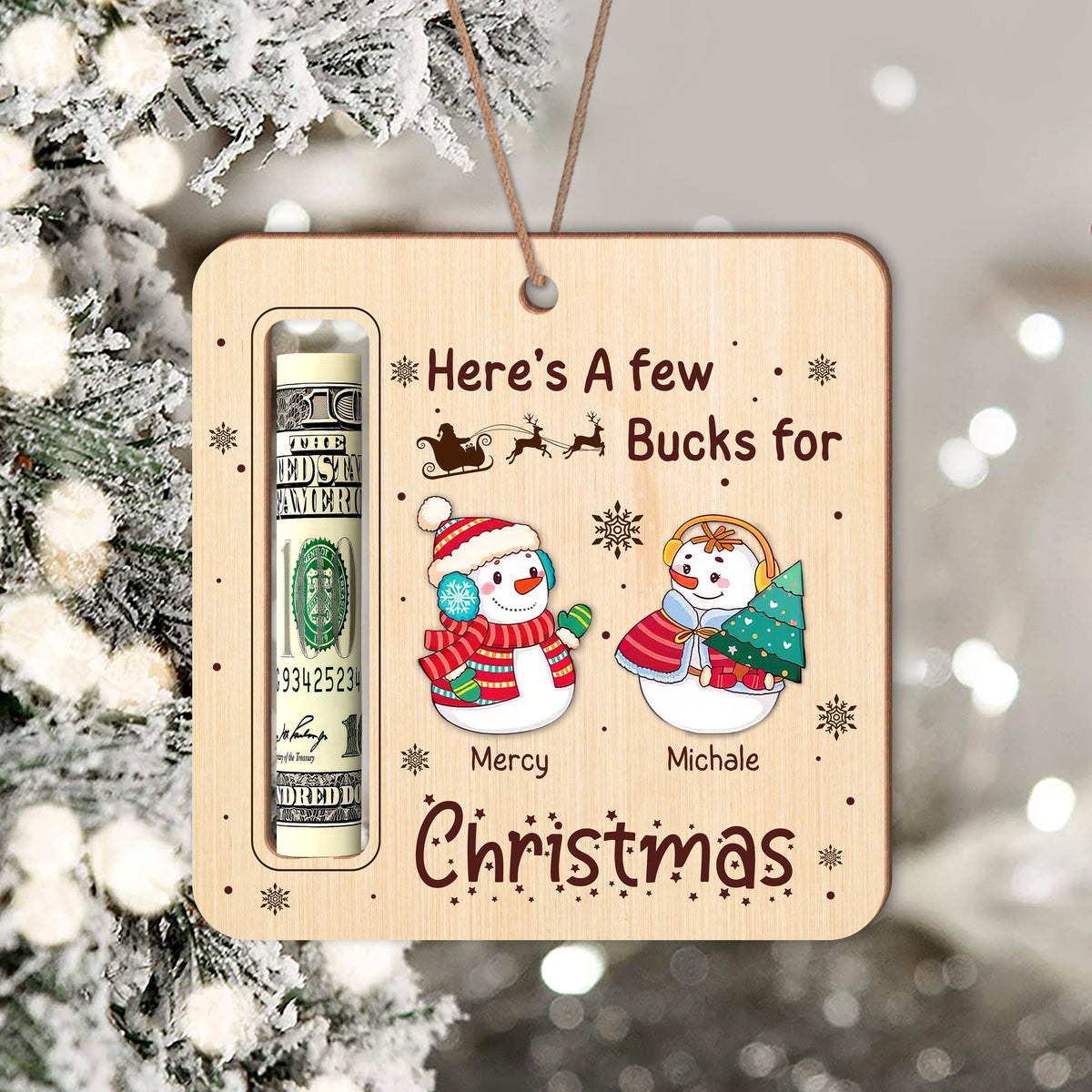 GeckoCustom Custom Name Cute Snowman Christmas Gifts Wood Money Holder Ornament HA75 891576