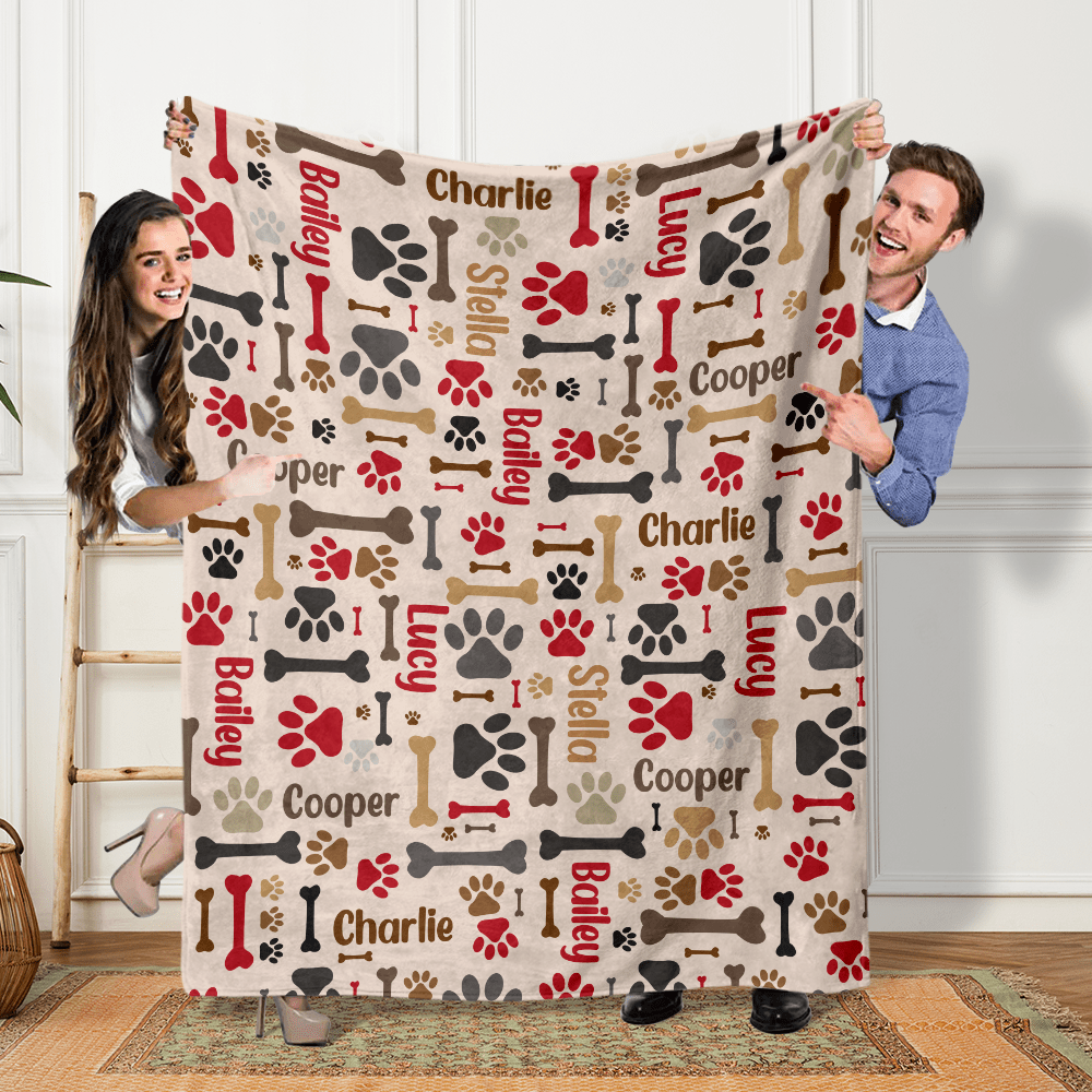 GeckoCustom Custom Name With Paw And Bones Pattern Blanket TA29 889944