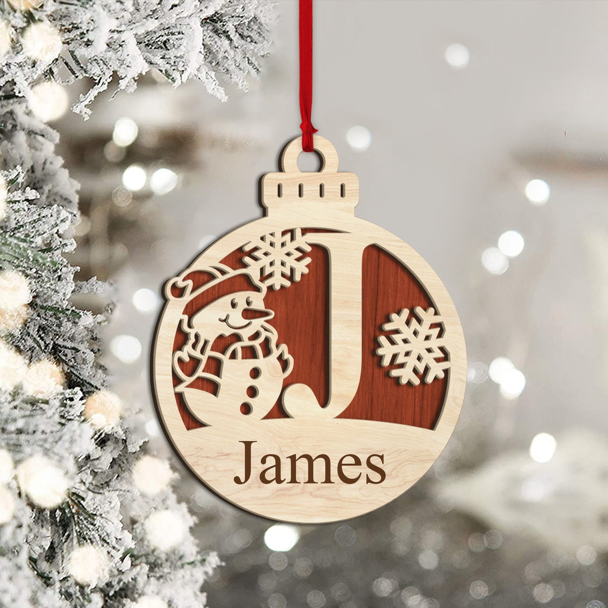 GeckoCustom Custom Name With Snowman Layer Wood Ornament Personalized Gift TH10 892015 4"x4"