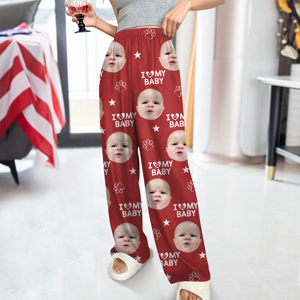 GeckoCustom Custom Photo and Name I Love My Family, Dog, Cat Pants Christmas Gift TA29 HA75 892125