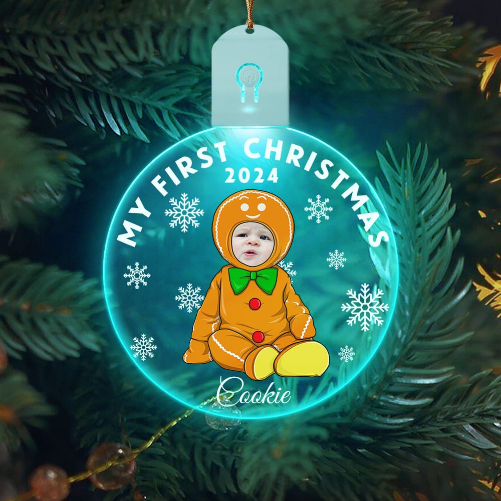 GeckoCustom Custom Photo Baby's First Christmas Costumes Circle Led Acrylic Ornament HO82 893236 3 inches
