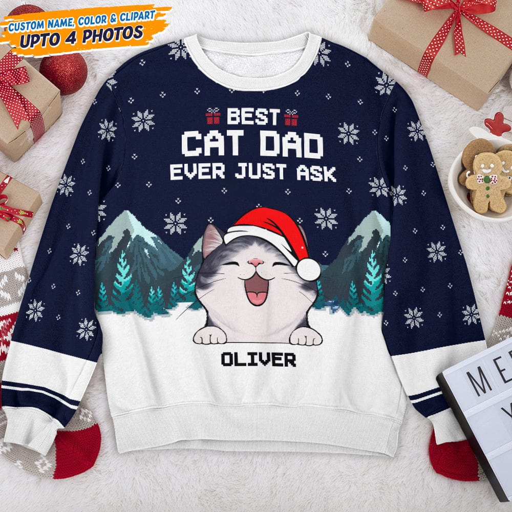 GeckoCustom Custom Photo Best Cat Dad Ever Just Ask Cat AOP Sweatshirt T368 HN590