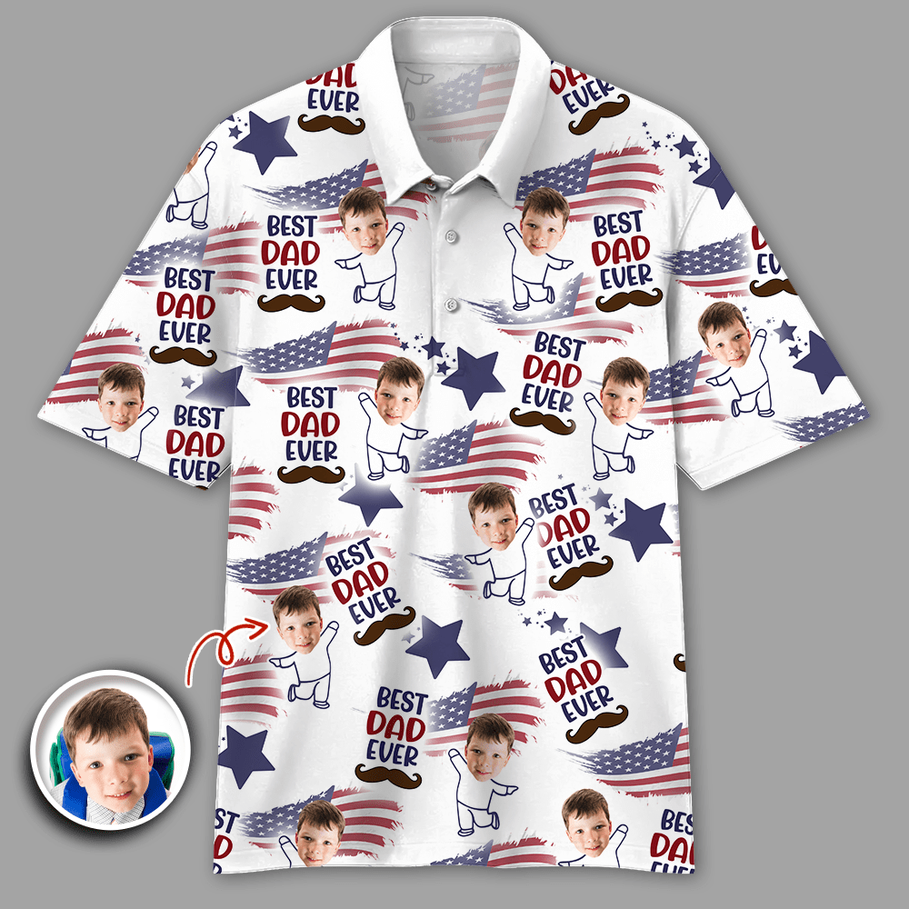GeckoCustom Custom Photo Best Dad Ever USA Flag Polo Shirt HA75 890694