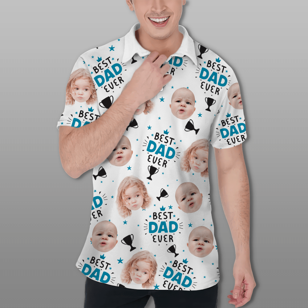 GeckoCustom Custom Photo Best Dad Ever With The Trophies Polo Shirt TH10 891035