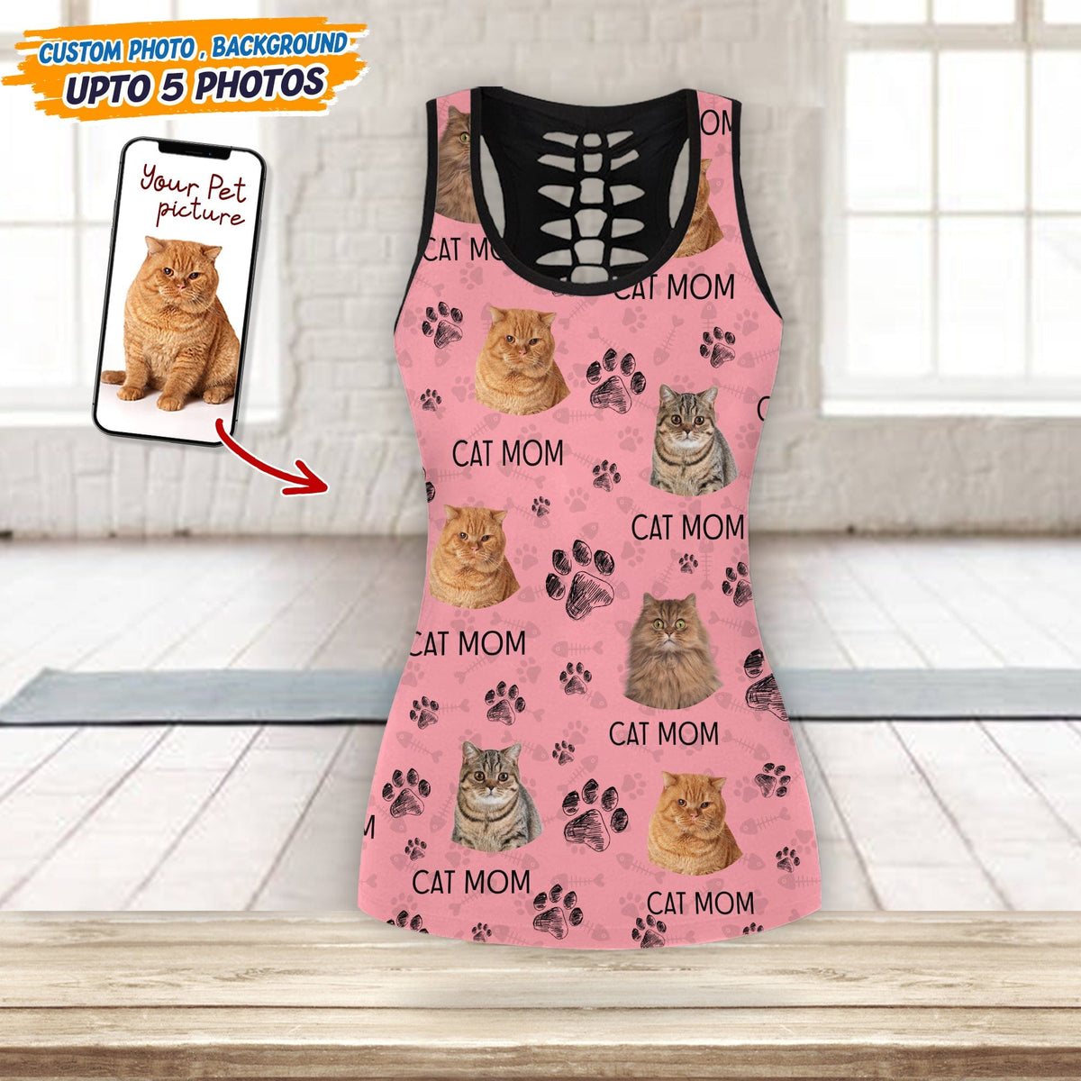 GeckoCustom Custom Photo Cat Dad Mom Black Paw Legging Set N304 889167