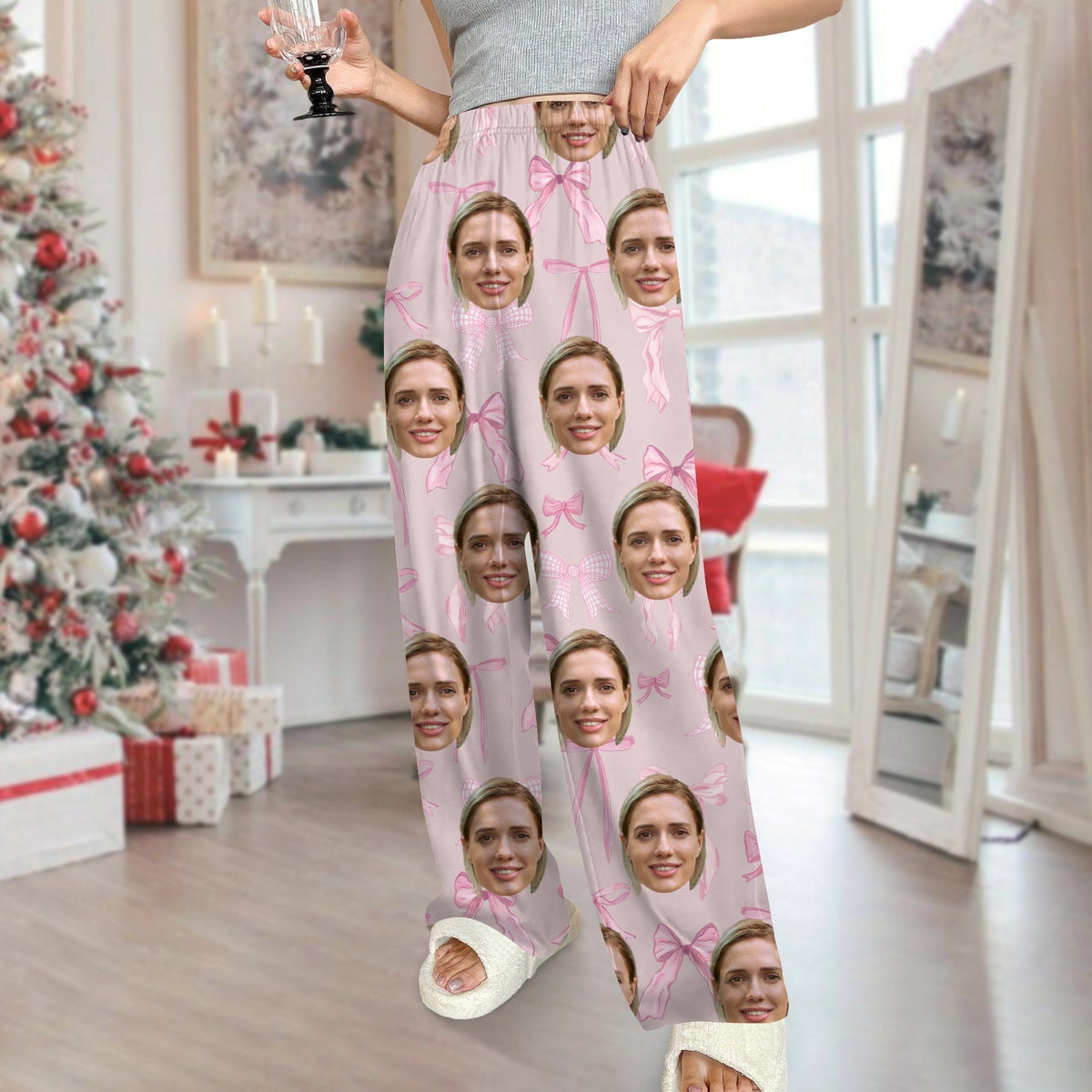 GeckoCustom Custom Photo Coquette Bows Christmas Pajamas For Bestie LM32 891987