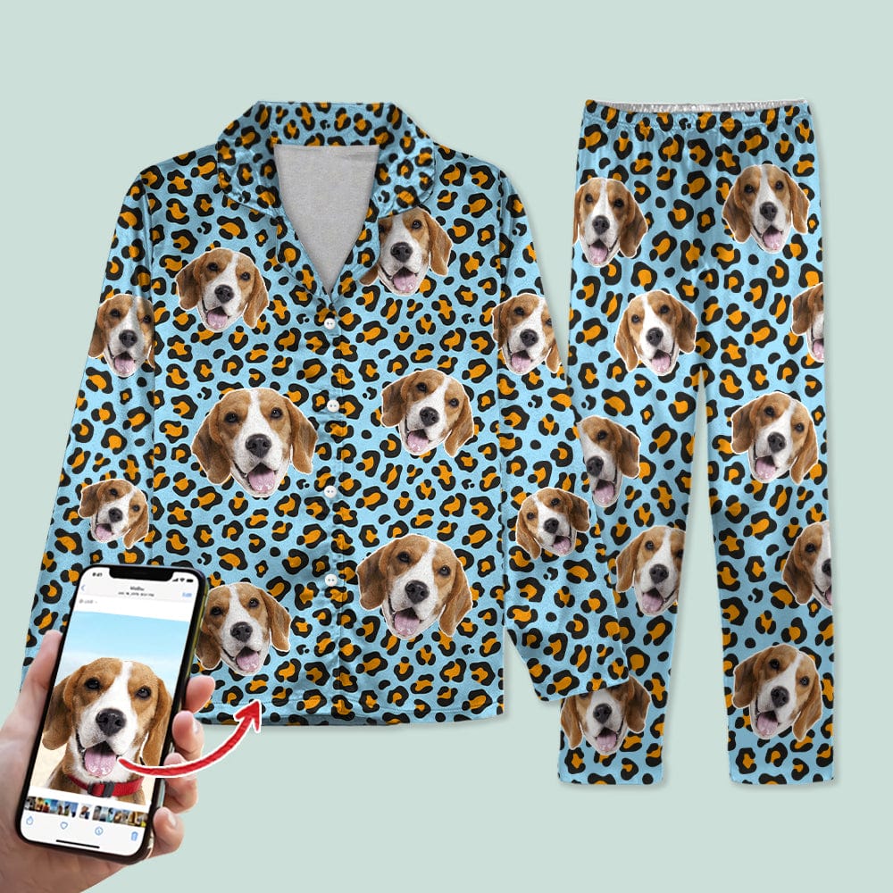 GeckoCustom Custom Photo Dog Leopard Pattern Pajamas N304 HN590 For Kid / Combo Shirt And Pants (Favorite) / 3XS