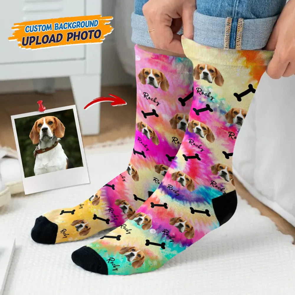 GeckoCustom Custom Photo Dog Tie Dye Socks N304 HN590