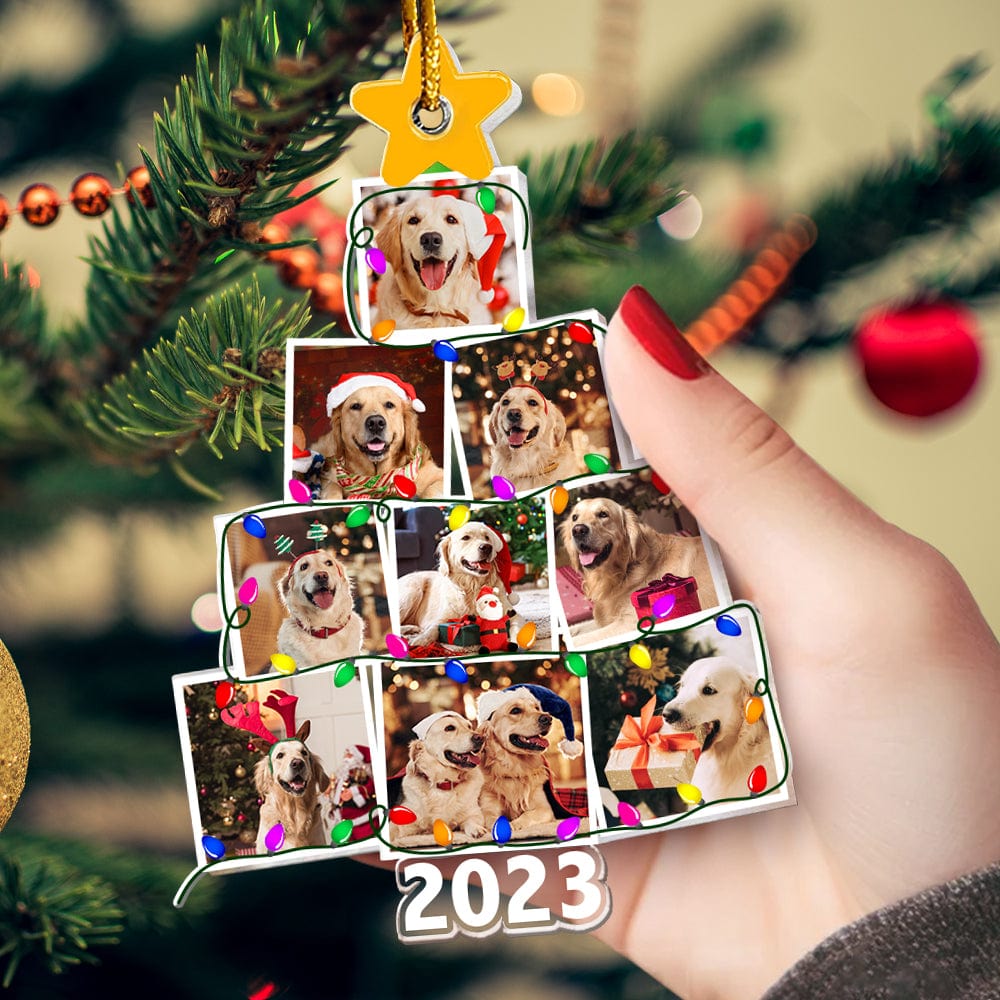 GeckoCustom Custom Photo Dog With Christmas Tree Acrylic Ornament N304 890103