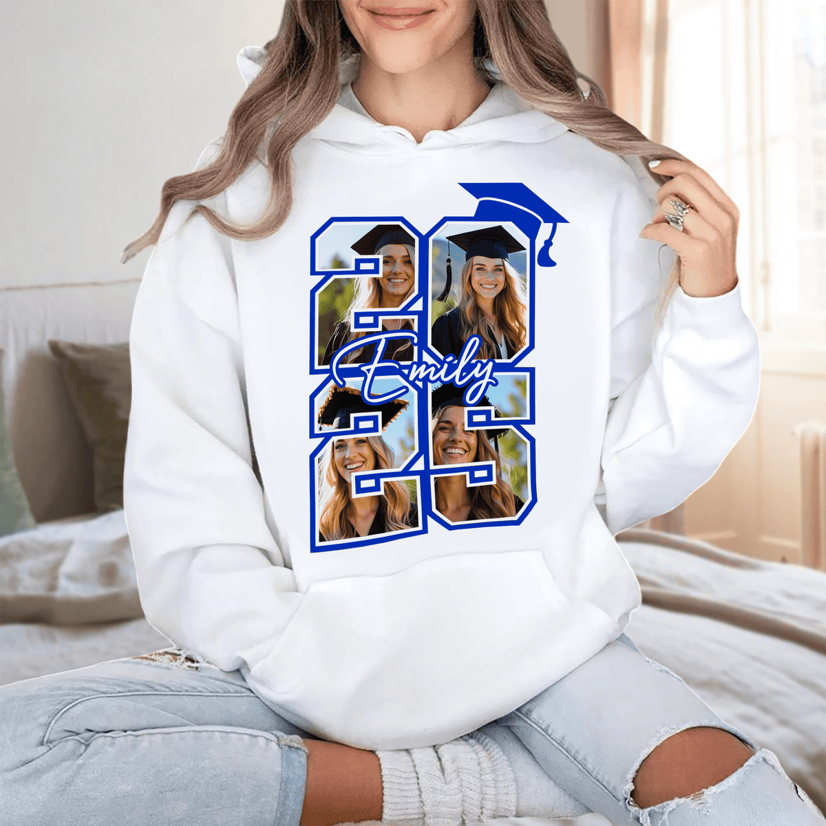 GeckoCustom Custom Photo Graduation 2025 Bright Shirt Graduation Gift HA75 891920 Pullover Hoodie / White Colour / S