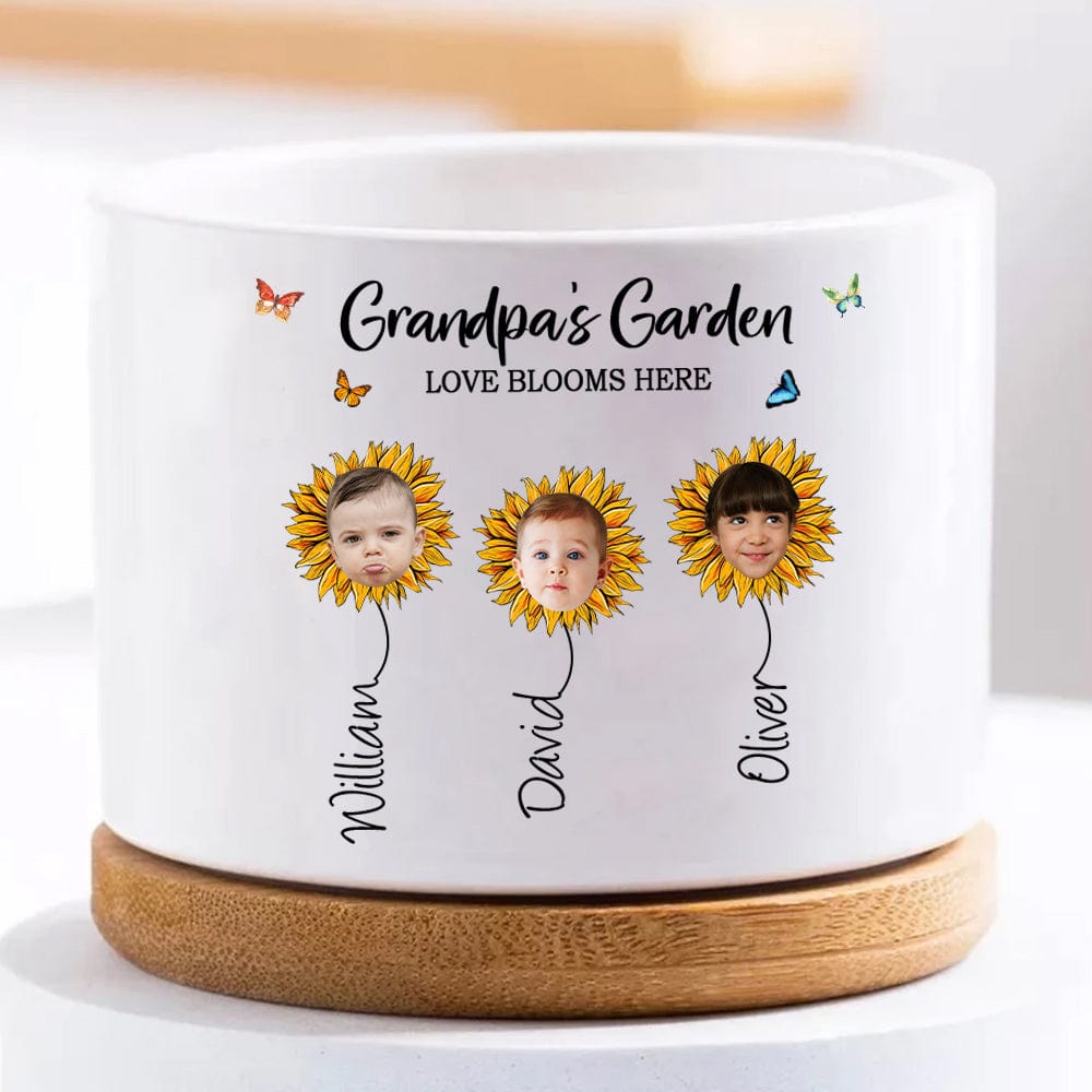 GeckoCustom Custom Photo Grandpa's Garden With Sunflower Family Plant Pot T368 889248