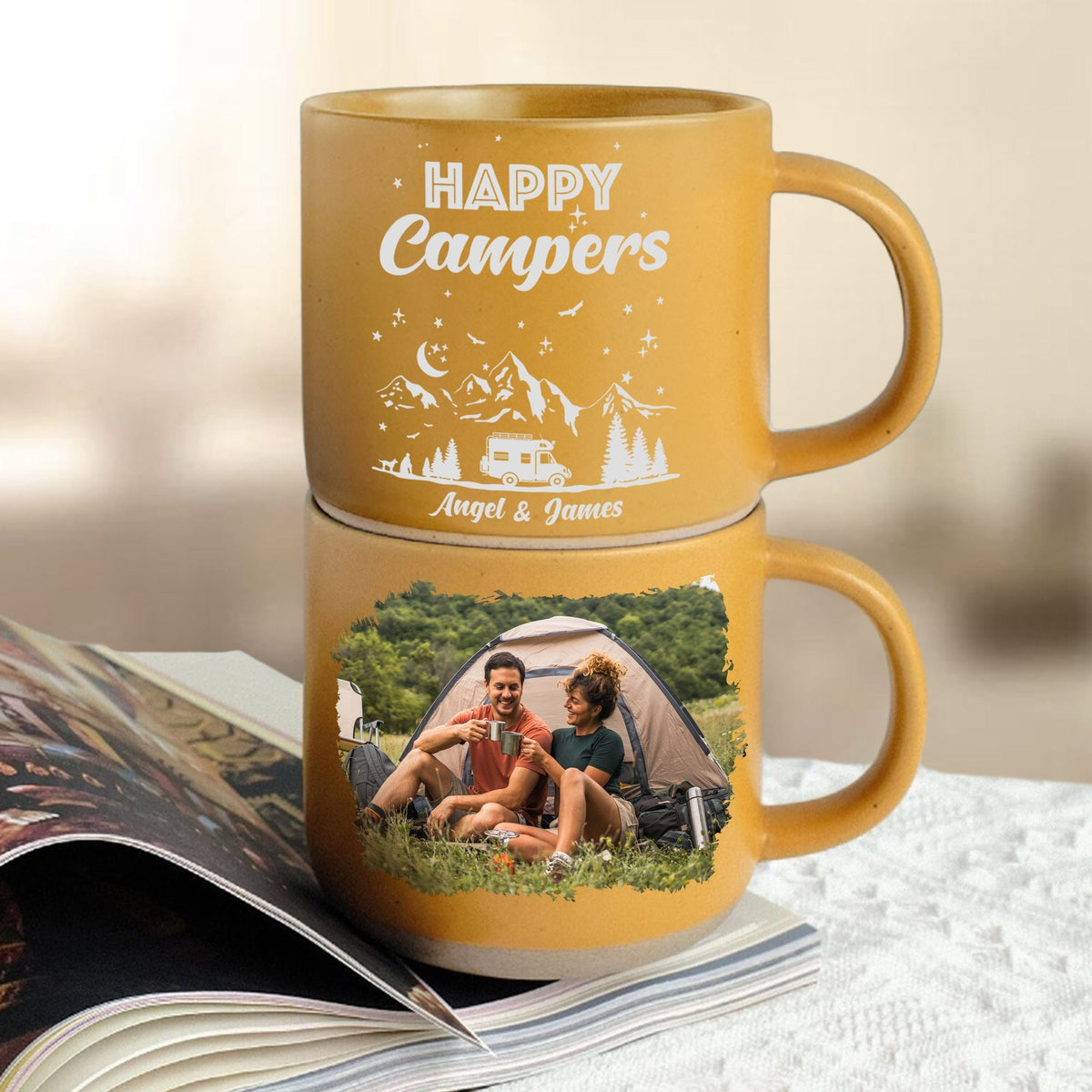 GeckoCustom Custom Photo Happy Campers Couple Pottery Mug TH10 892173 12oz