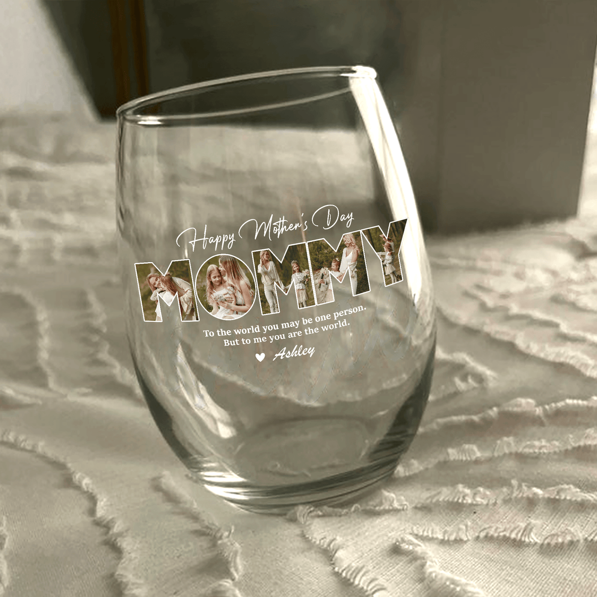 GeckoCustom Custom Photo Happy Mother's Day To Mom Stemless Wine Glass TH10 892257 14.5 oz