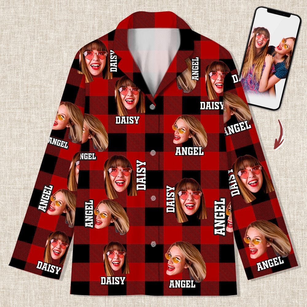 GeckoCustom Custom Photo Human Face For Bestie Pajamas Christmas Gift K228 HN590 For Adult / Only Shirt / XS