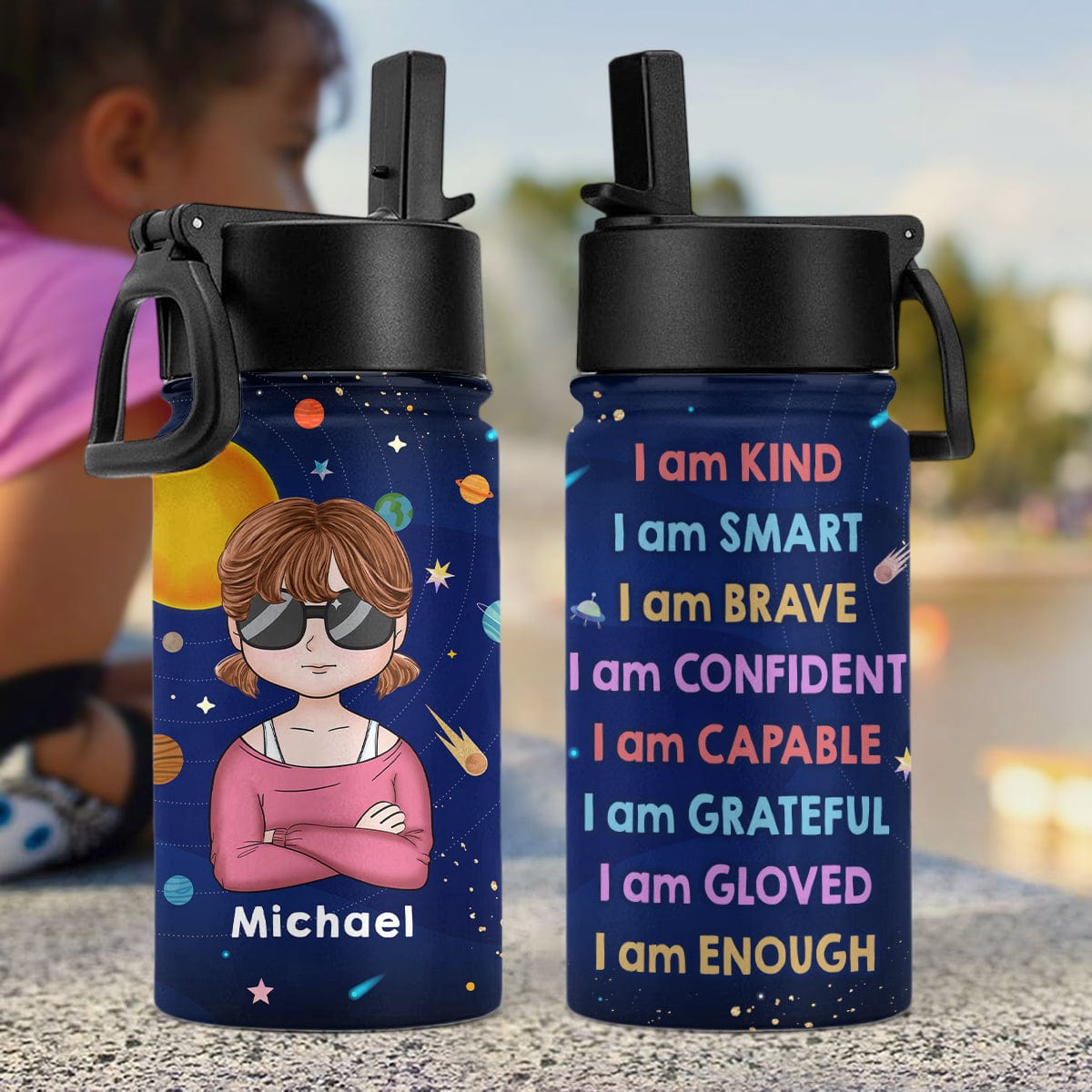 GeckoCustom Custom Photo I Am Enough Back To School Gift For Grandkid Kid Water Bottle With Straw HO82 891296 12 oz