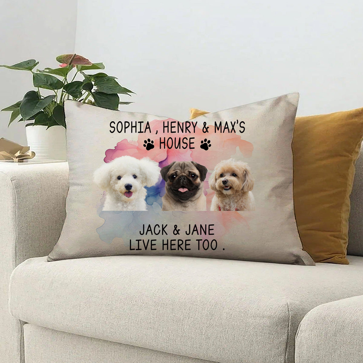 GeckoCustom Custom Photo Live Here Too For Dog Lovers Medium Pillow H082 890476