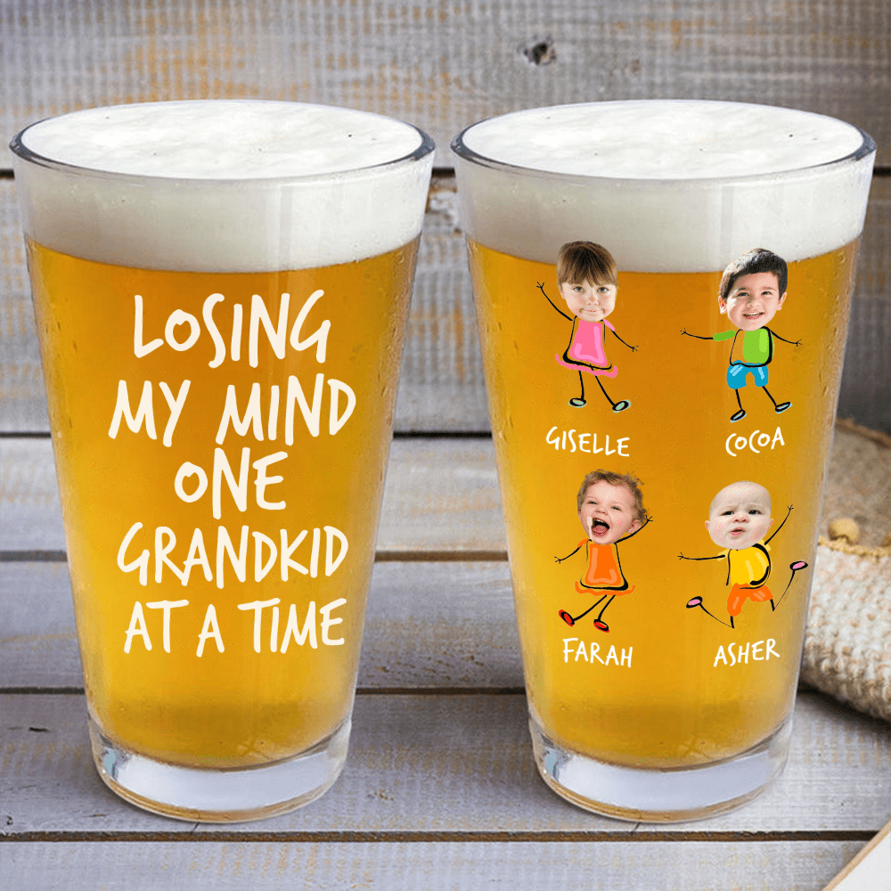 GeckoCustom Custom Photo Losing My Mind One Kid At A Time Pint Beer Glass HA75 890652 16oz