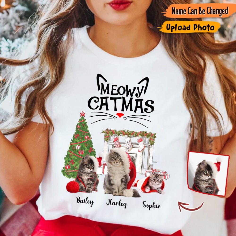 GeckoCustom Custom Photo Meowy Catmas Cat Shirt T286 HN590