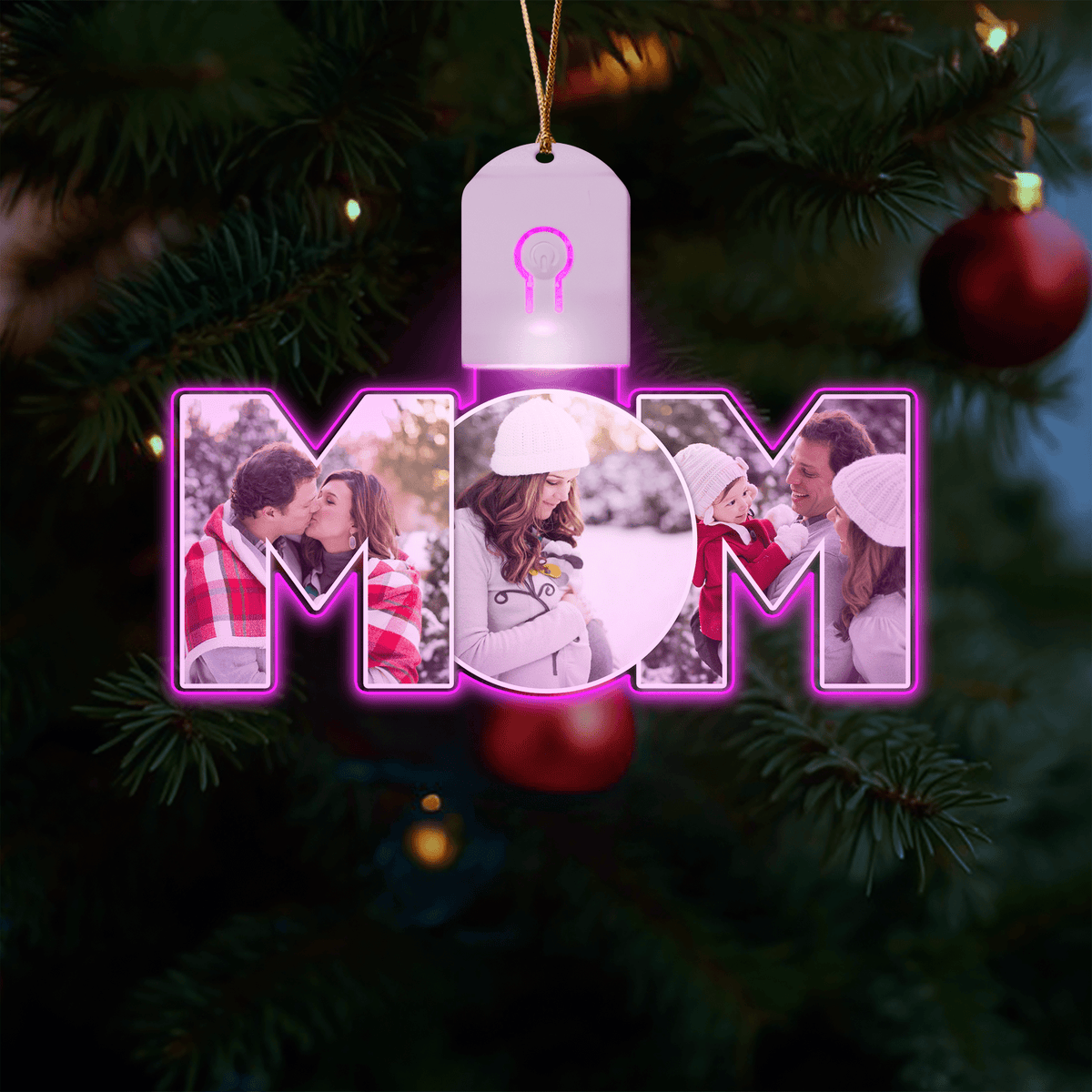 GeckoCustom Custom Photo Mom Text Christmas Acrylic LED Ornament TH10 892137 3 inches
