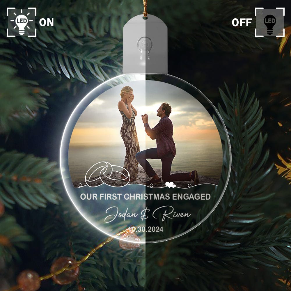 GeckoCustom Custom Photo Our First Christmas Couple Circle Led Acrylic Ornament HA75 891662 3 inches