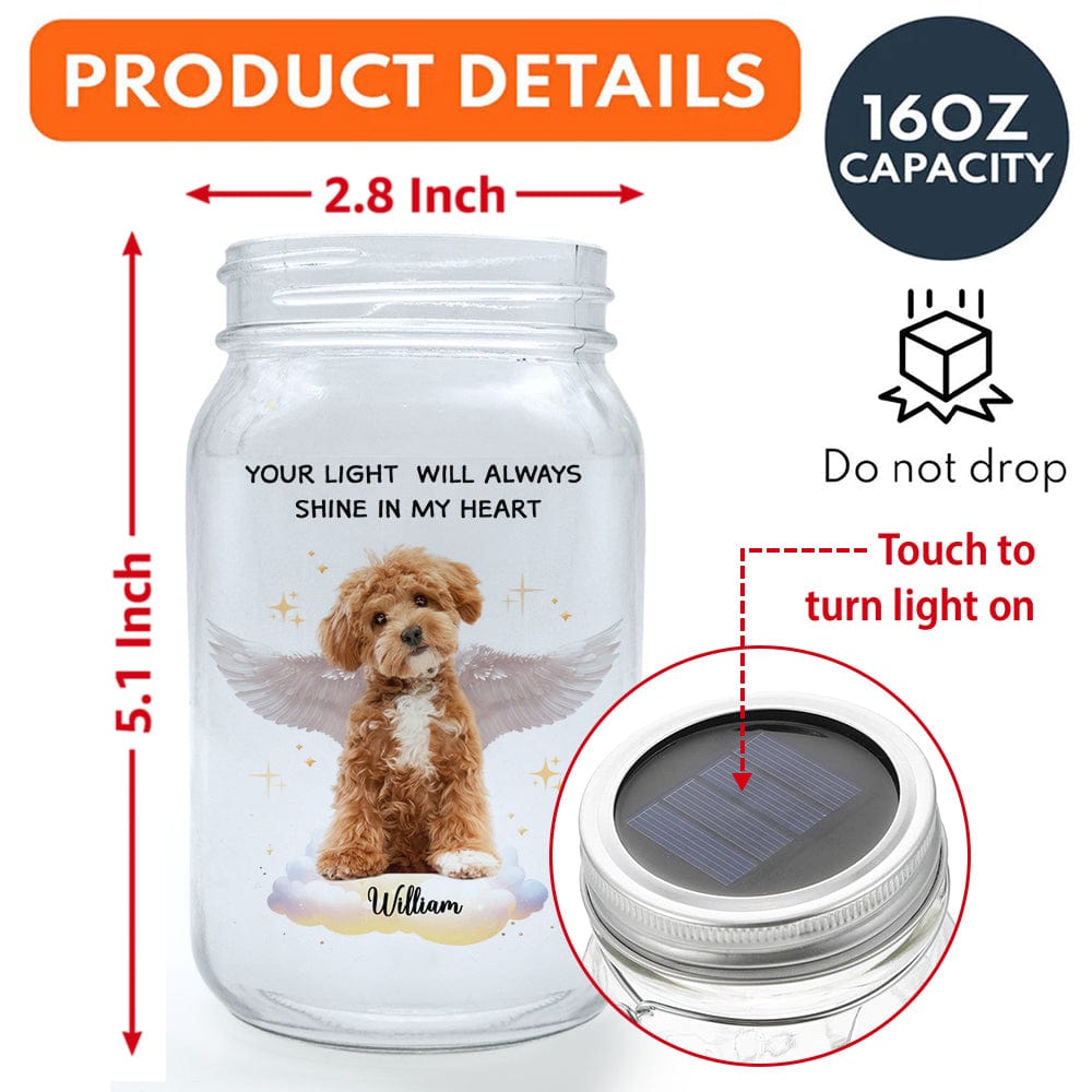 GeckoCustom Custom Photo Pet Forever In My Heart Memorial Dog, Cat Memorial Mason Jar Light HA75 891194 16oz / 1 Side