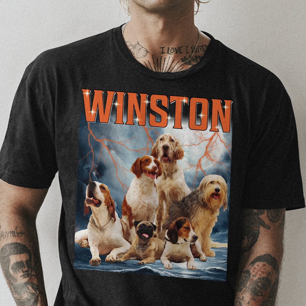 GeckoCustom Custom Photo Retro Vintage Dog Portrait Shirt K228 889681 Basic Tee / Black / S