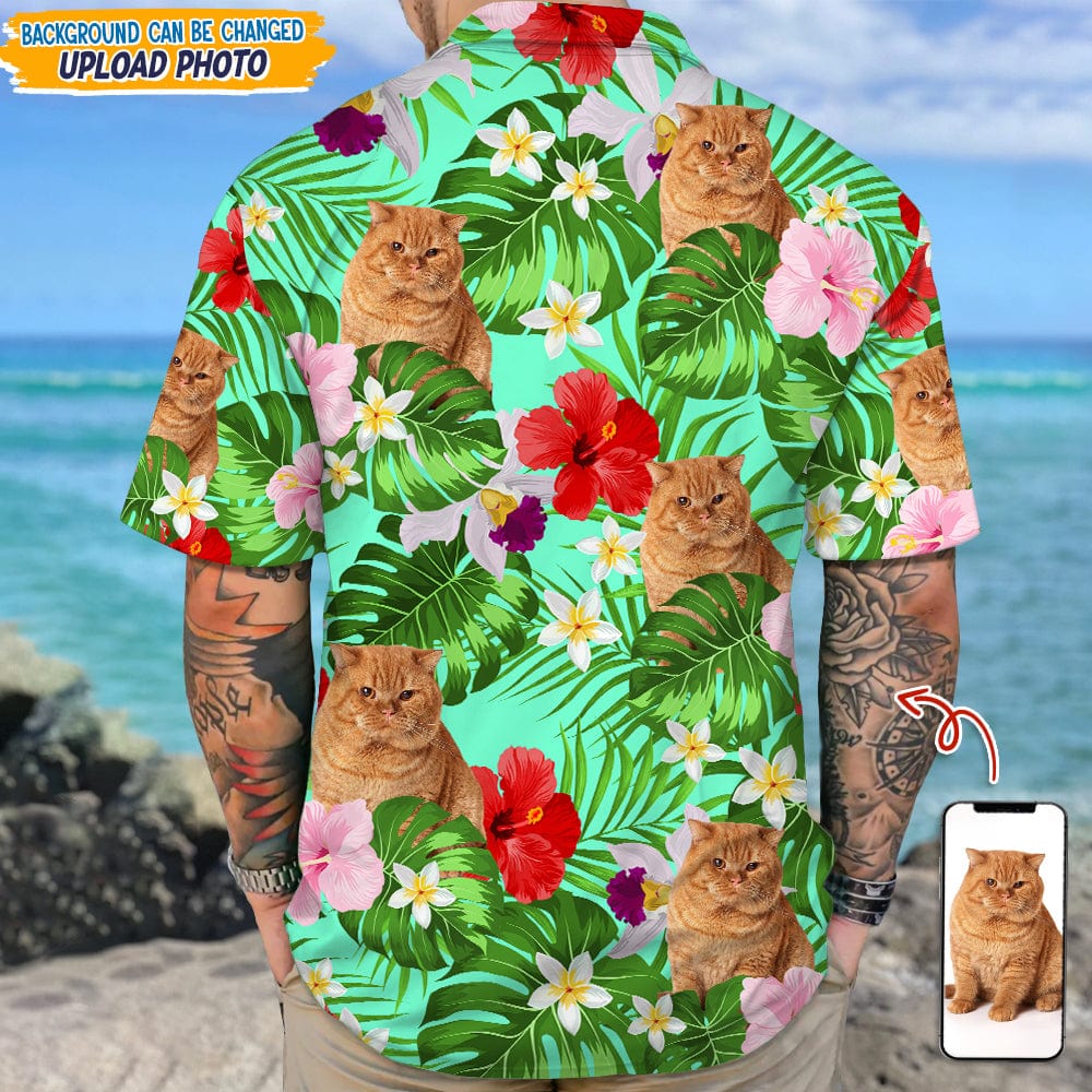 GeckoCustom Custom Photo Tropical Cat Hawaiian Shirt K228 889467