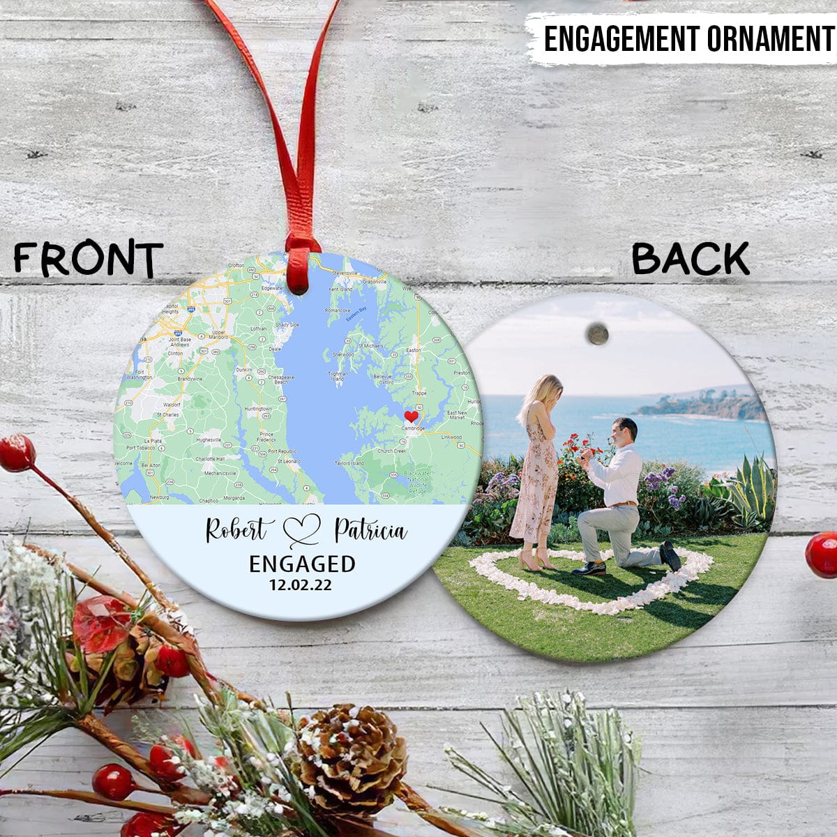 GeckoCustom Custom Photo Two Sides Map Valentine Ornament N304 HN590