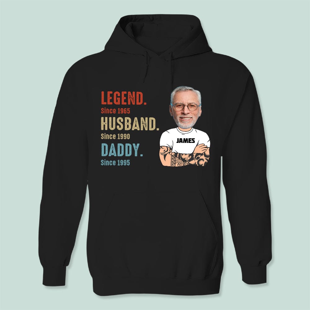 GeckoCustom Custom Photo Vintage Legend Husband Daddy Face Since Years Man Shirt K228 HN590 Pullover Hoodie / Black Colour / S