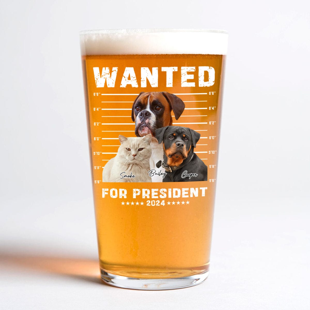 GeckoCustom Custom Photo Wanted President, Live Preview Dog Cat Print Beer Glass HA75 890770 16oz / 1 side