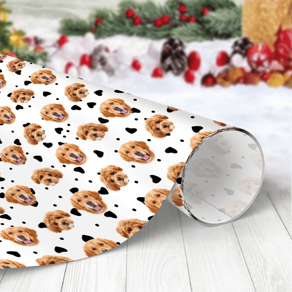 GeckoCustom Custom Photo With Christmas Pattern Dog Cat Wrapping Paper HO82 893324