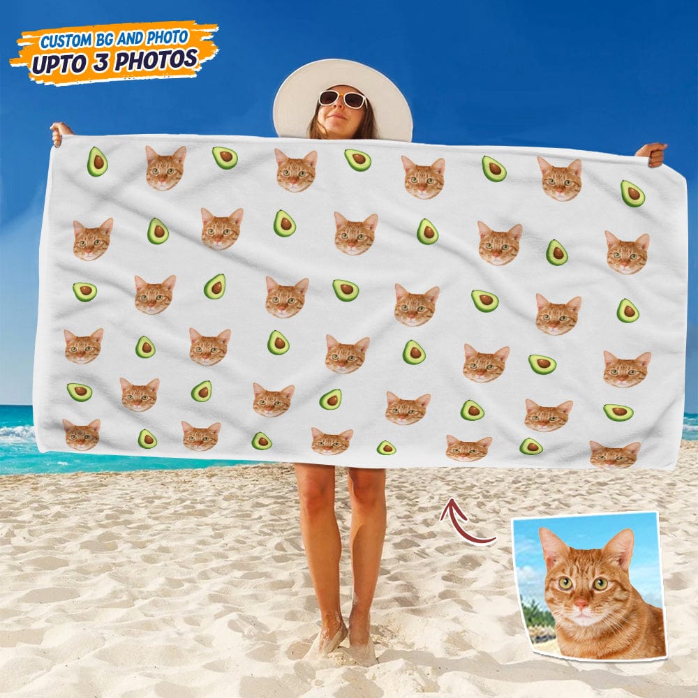 GeckoCustom Custom Photo With Icon Decoration Cat Beach Towel T368 HN590