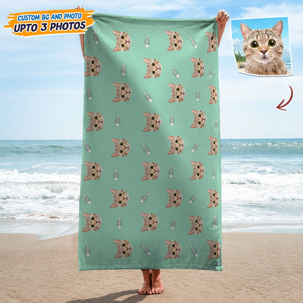 GeckoCustom Custom Photo With Icon Decoration Cat Beach Towel T368 HN590