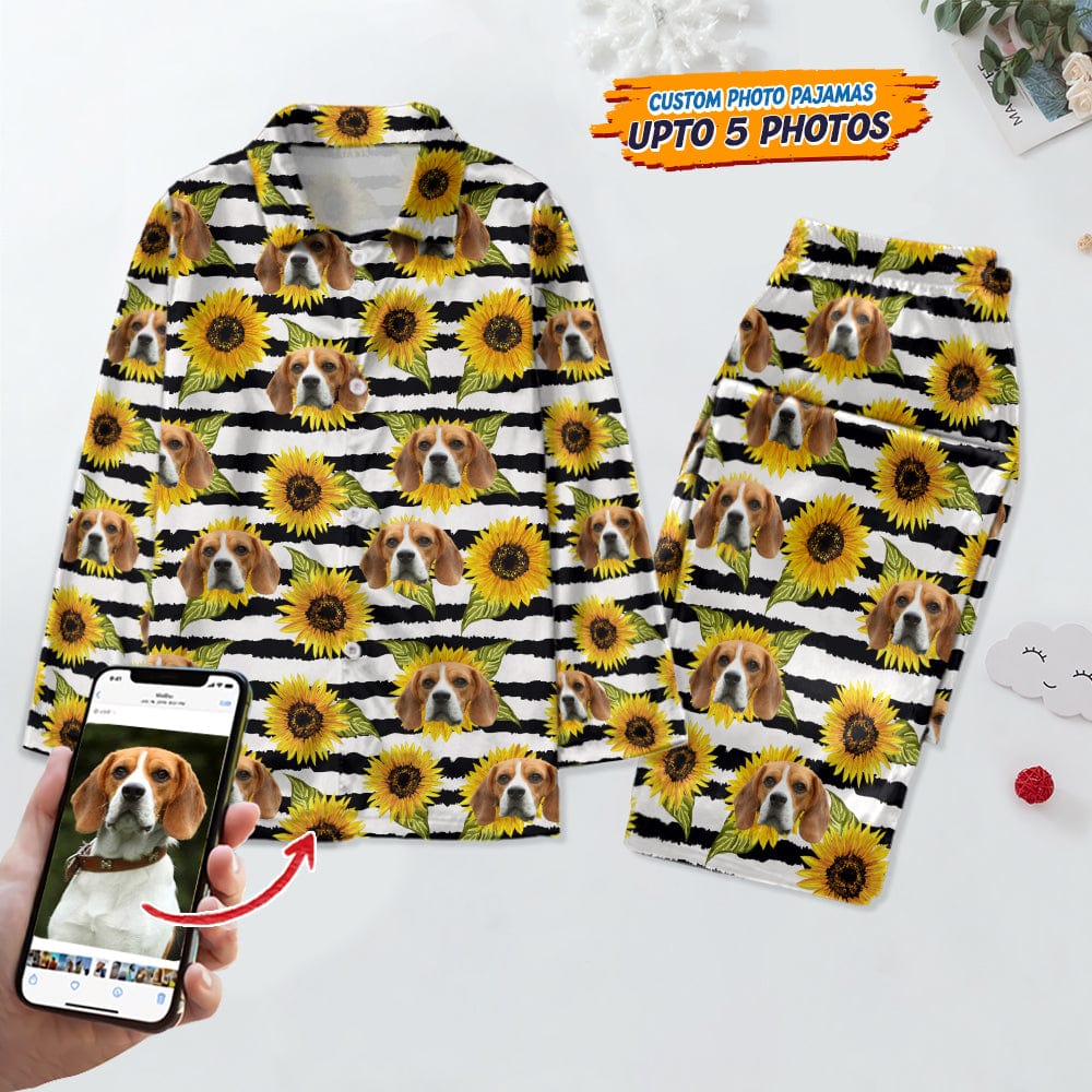 GeckoCustom Custom Photo With Sunflower Pattern Dog Cat Pajamas T368 HN590