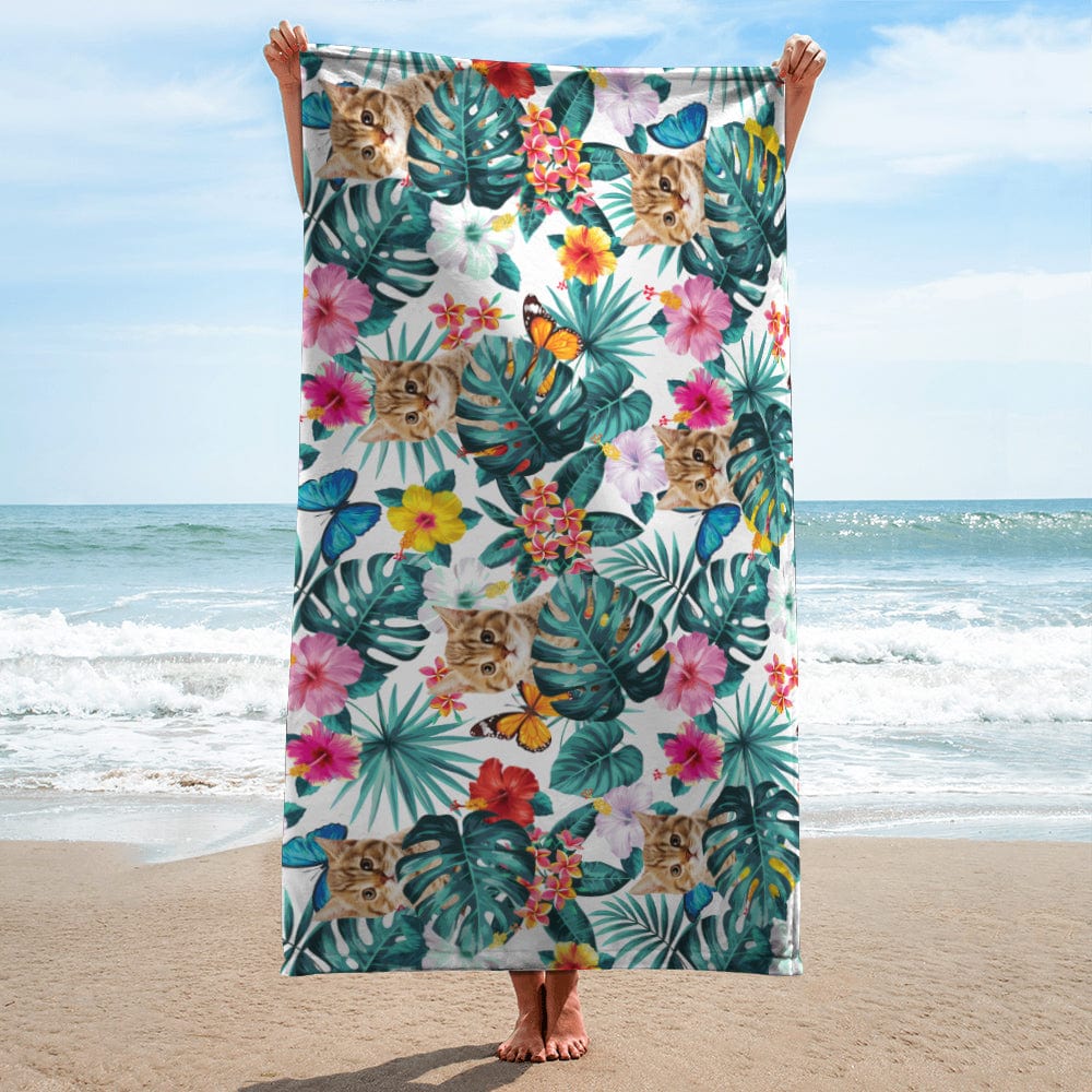 GeckoCustom Custom Photo With Tropical Cat Beach Towel N304 890663 30"x60"