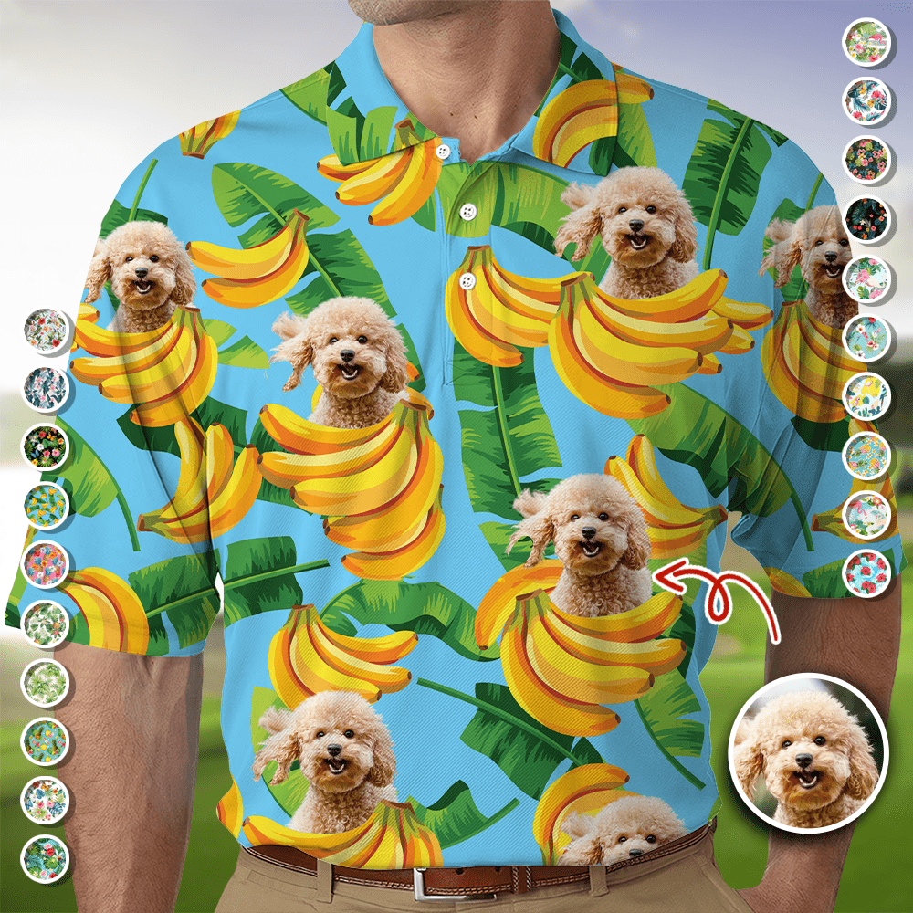 GeckoCustom Custom Photo With Tropical Pattern Dog Polo Shirt HA75 890738