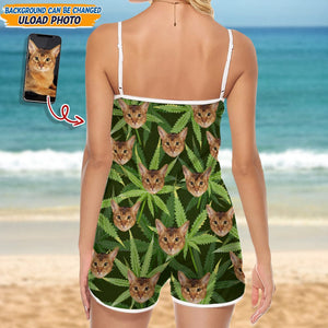 GeckoCustom Custom Photo With Weed Leaves For Cat Lover Romper N304 889385