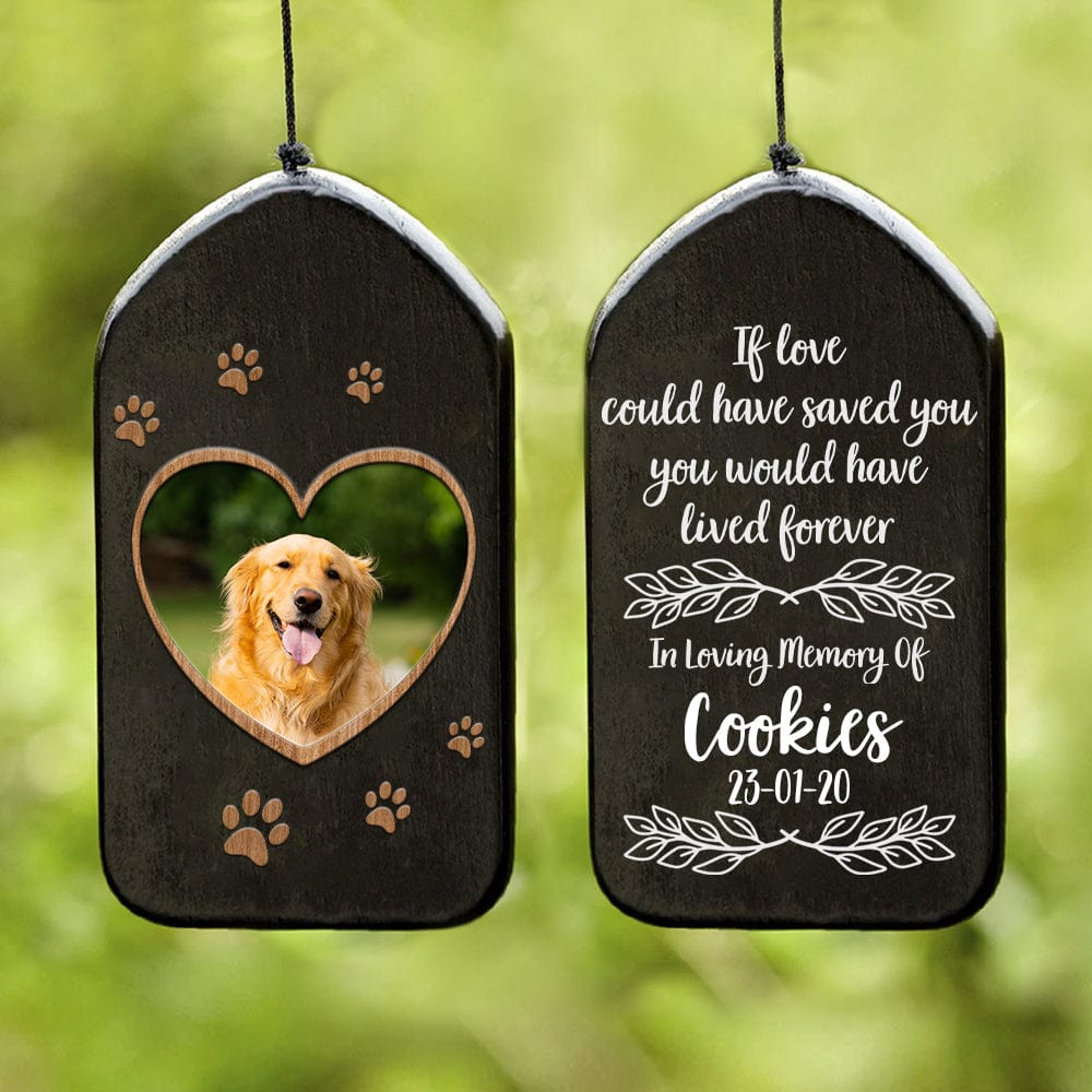 GeckoCustom Custom Photo You Left Paw Prints On My Heart Memorial Wind Chimes TA29 889989 Solid Black - White Text / 2 Sides